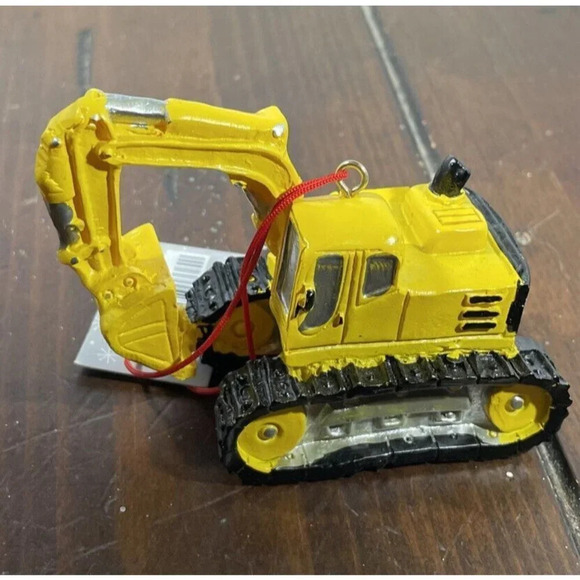 Backhoe Digger Black Yellow Christmas Holiday Ornament NWT Cake Topper - Picture 3 of 5